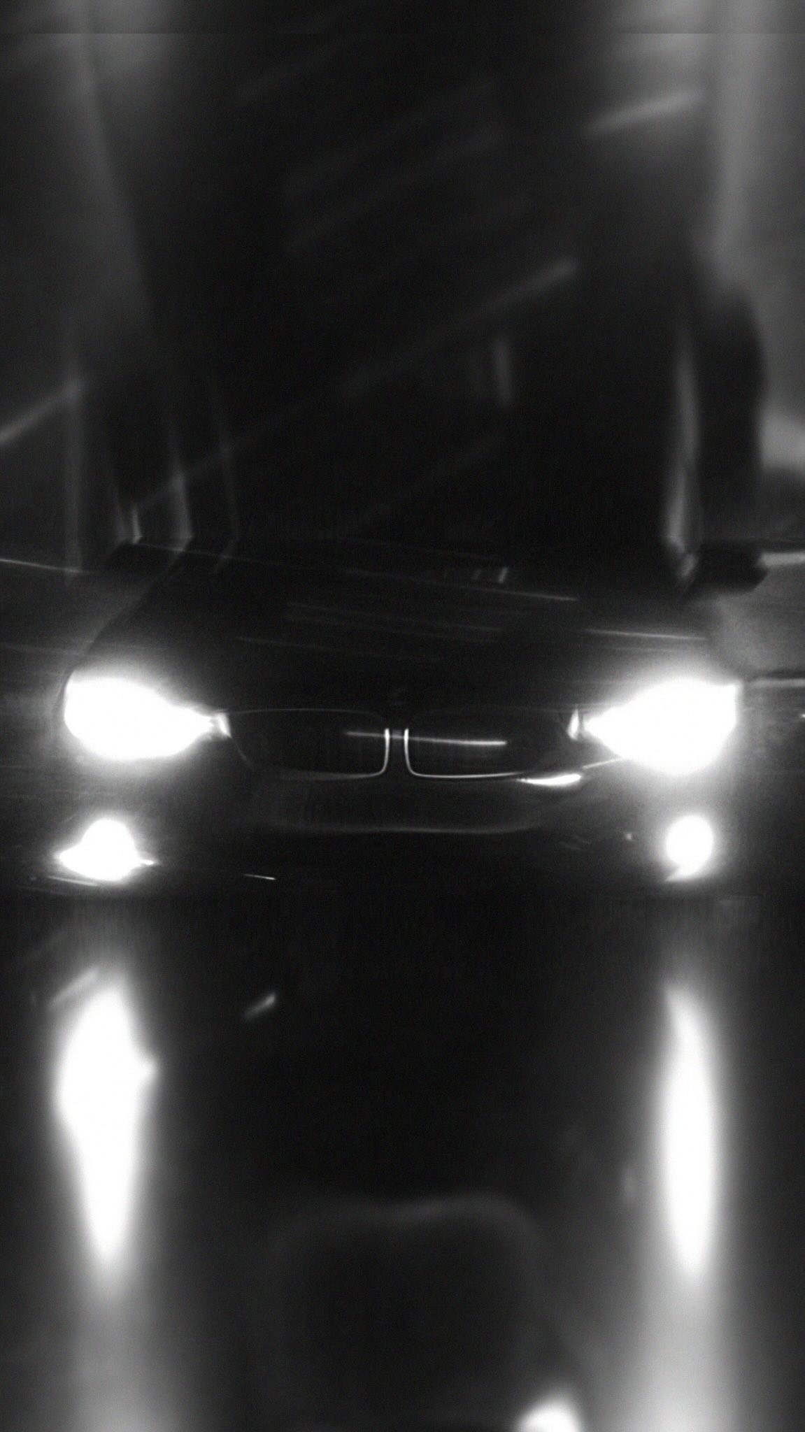 Car headlights in black and white